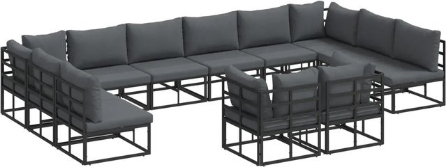 vidaXL Garten-Sofa-Set 12-teilig in U-Form mit Kissen und Tisch, Schwarz, Aluminium - Bild 1