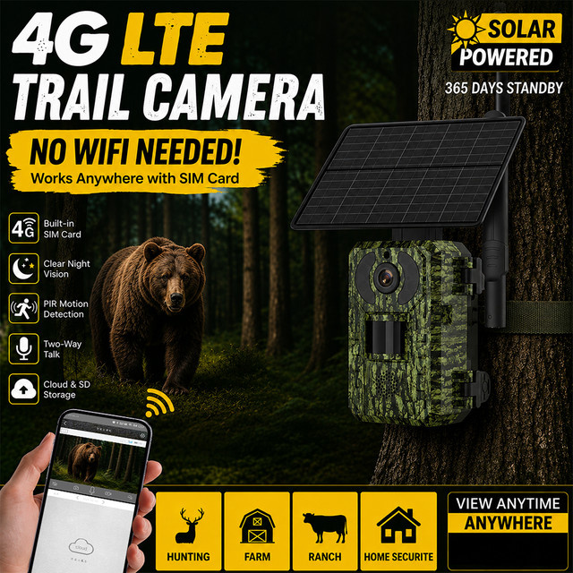REHENTINT 4G-SIM Solar-Wildkamera mit 2K HD Auflösung und 940nm Infrarot-PIR-Sensor, wasserdicht für Heimsicherheit und Wildtierbeobachtung - Bild 1