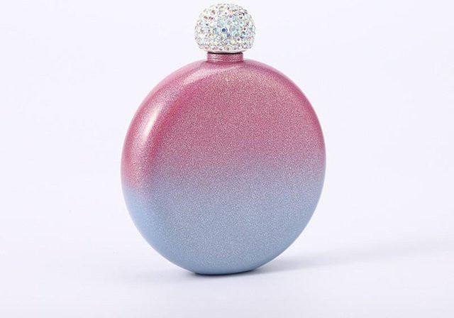 Doppelwandige kleine Taschenflasche aus Edelstahl mit Kristalldeckel in Regenbogenfarben von Yiran Furniture - Bild 1