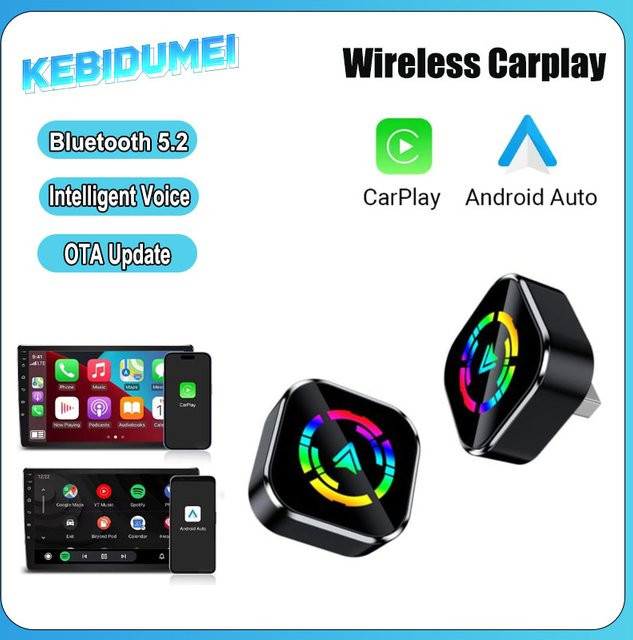 kebidumei 2in1 Wireless CarPlay und Android Auto Adapter Dongle Smart Box in Schwarz - Bild 1