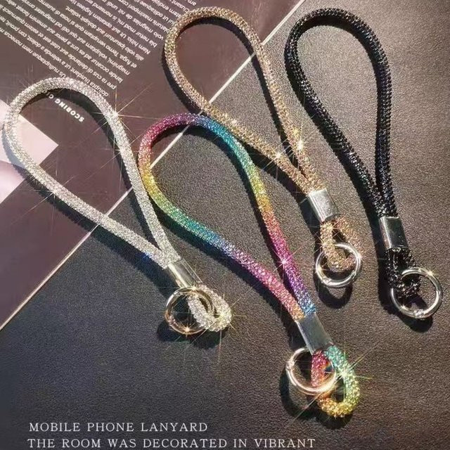Glitzer Strass Telefon Lanyard in Grau mit Kristall-Design als Handgelenk-Riemen und Schlüsselbund-Zubehör - Bild 1