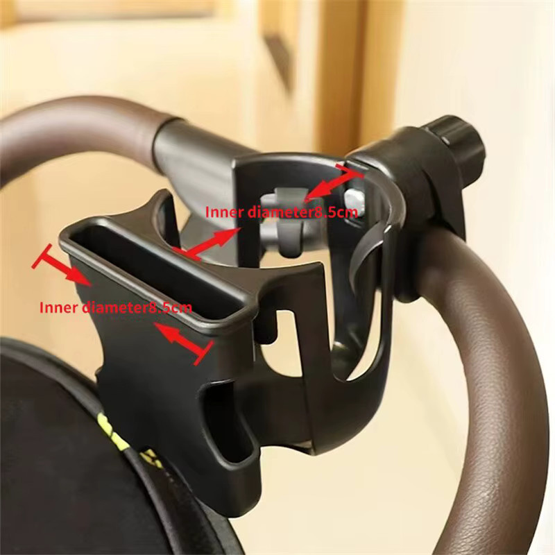Multifunktionaler Halter für Kinderwagen und Fahrrad zur Befestigung von Flaschen, Handy und Wasserbechern in Schwarz - Bild 3
