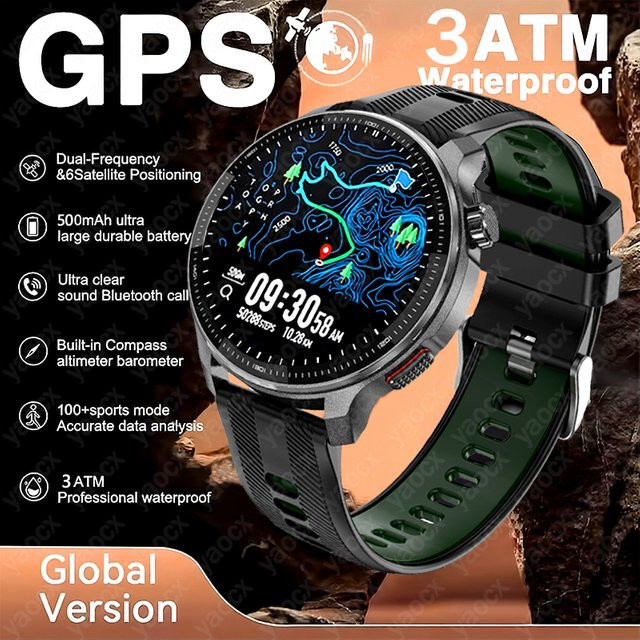 yaocx Smartwatch, GPS, Bluetooth, Schwarz, Silikon, Herren, 3 ATM - Bild 1