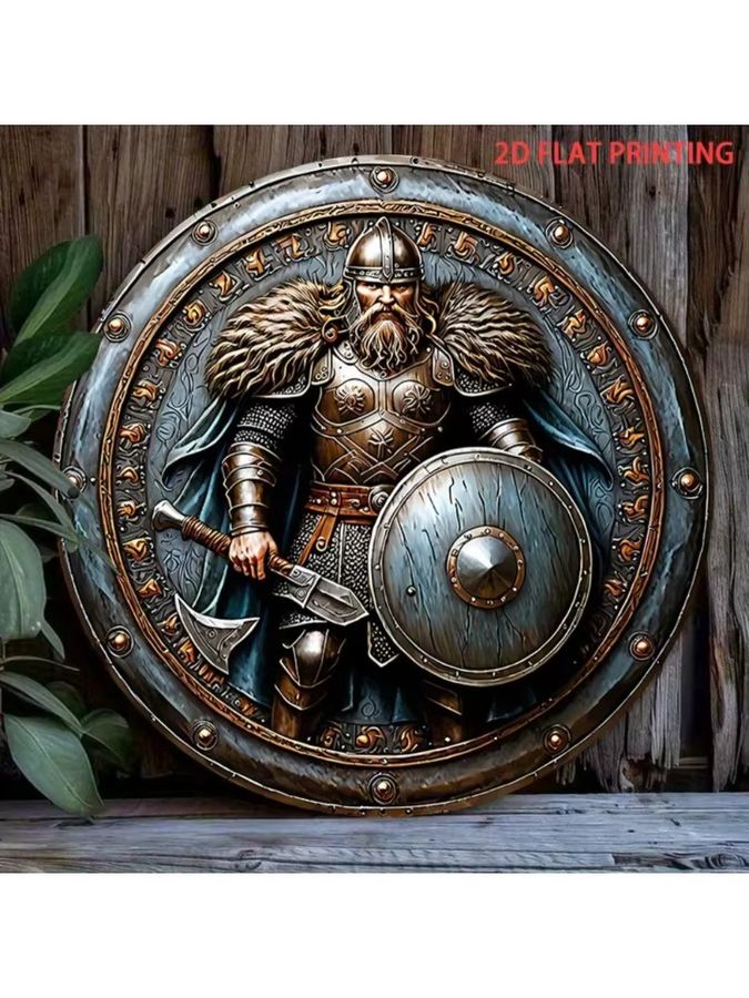 Wikinger-Krieger Wanddekoration aus Eisen von CIFBUY, mittelalterliche Metallkunst als Wandskulptur mit Kampfschild und Panzerplakette - Bild 4