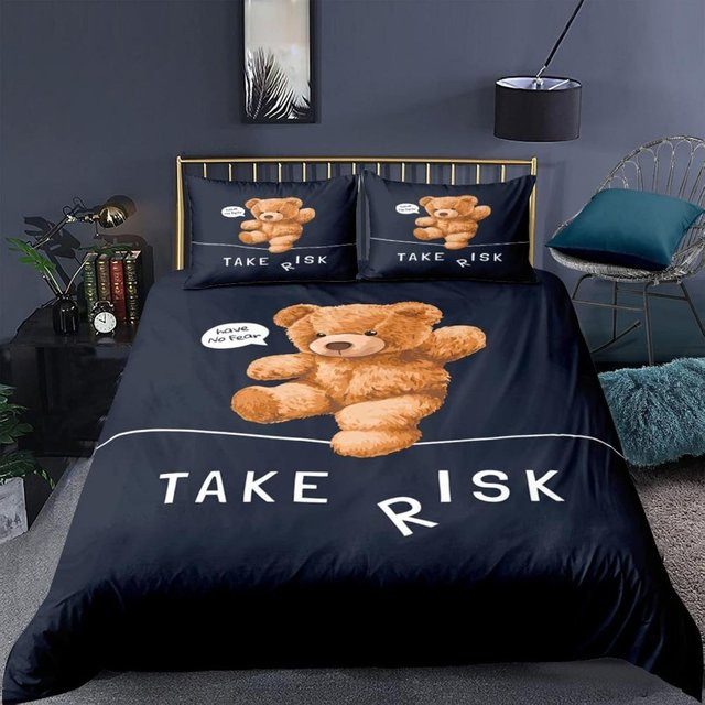 JMG Household Supplies 3-teiliges Teddybär-Bettwäsche-Set aus Mikrofaser in Schwarz, Breite: 228 cm - Bild 1