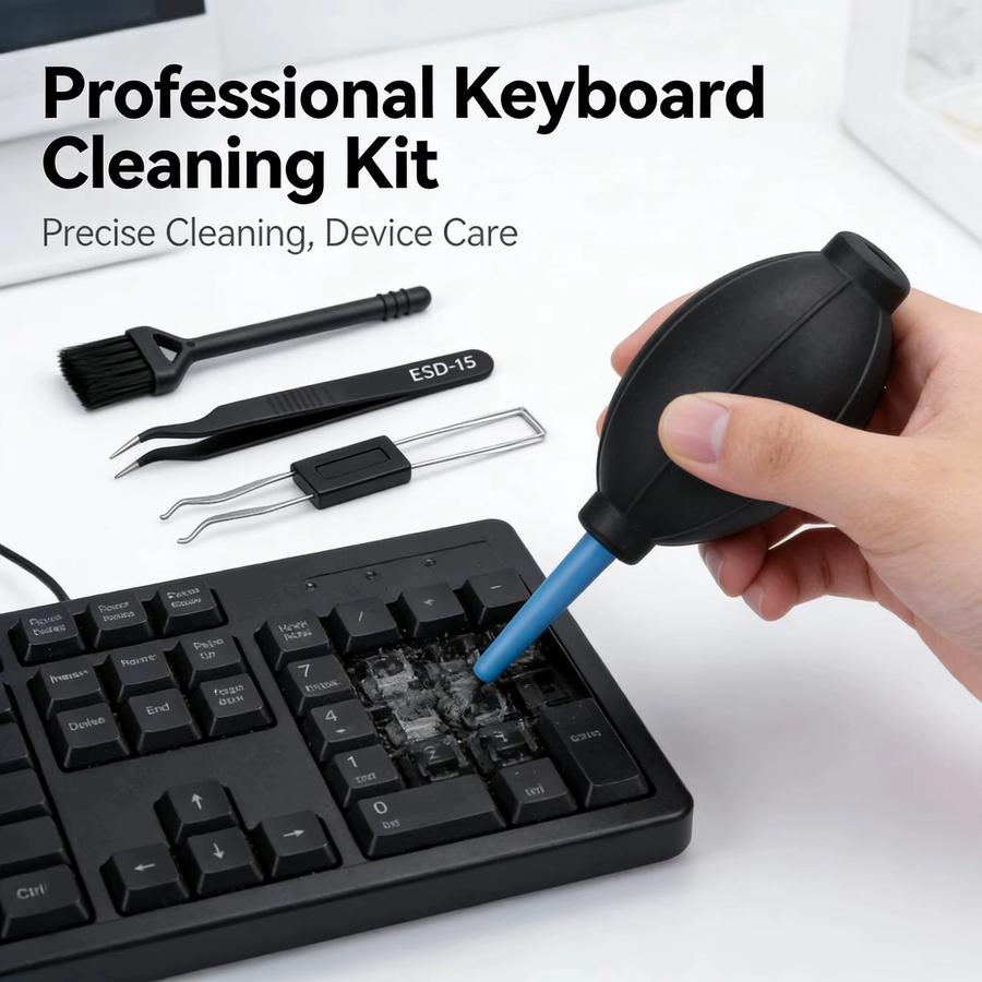 4-in-1 Tastatur-Reinigungsset in Schwarz mit multifunktionalem Reinigungswerkzeug und 2-in-1 Tastenkappen- sowie Schalterabzieher - Bild 5