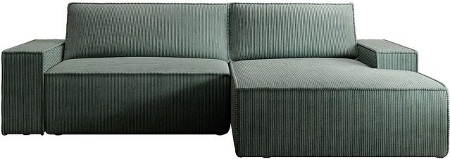 Vente-unique Sofa Amelia in Tannengrün mit Cord-Bezug und L-Form, Breite: 267 cm - Bild 1