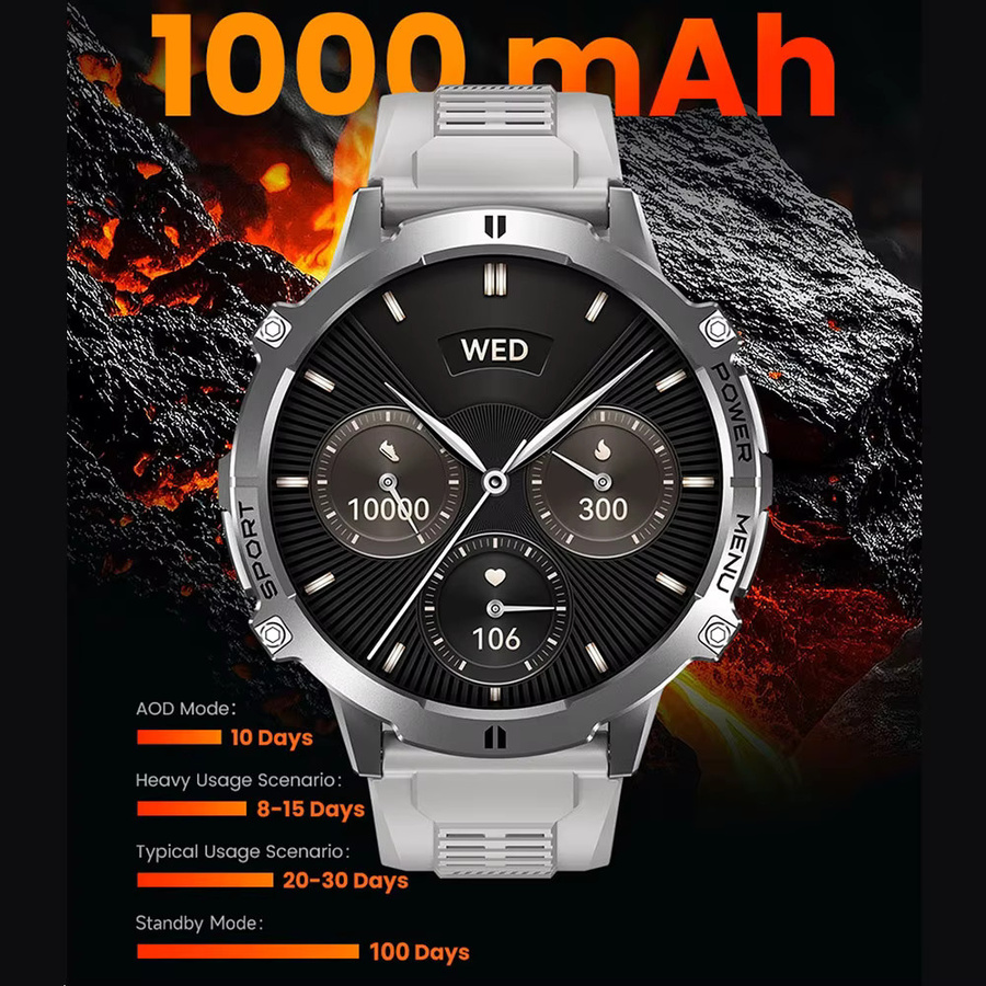 CRTORRS Herren Militär T REX 3 Smartwatch in Schwarz mit 1,73 Zoll AMOLED Display, Kompass, Bluetooth-Anruffunktion und 1ATM Wasserdichtigkeit für iOS und Android - Bild 2