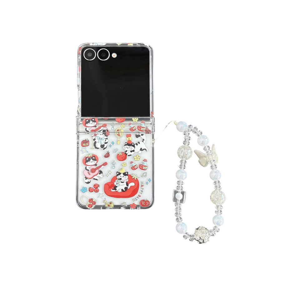 Transparente Handyhülle mit Cartoon-Musik Meow Star Design für Samsung Galaxy Z Flip 7 6 5 4 3 inklusive Scharnierabdeckung und Lanyard - Bild 7