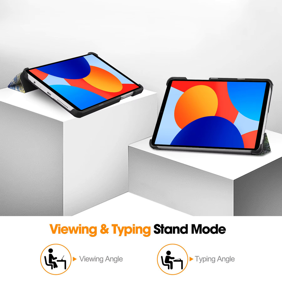 Xiaomi Redmi Pad SE 8,7 Tablet Hülle aus PU Leder mit Tri-Fold Standfunktion in Blau und Multicolour - Bild 2