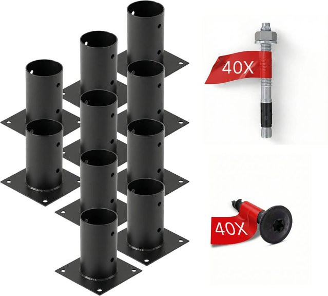 HOLLMAX Pfostenträger Komplettset aus 10 Aufschraubhülsen für Rundholzpfosten, 80 mm, Schwarz matt - Bild 1