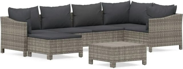 vidaXL 7-tlg. Garten-Lounge-Set in L-Form aus Poly-Rattan und pulverbeschichtetem Stahl mit Kissen in Grau - Bild 1