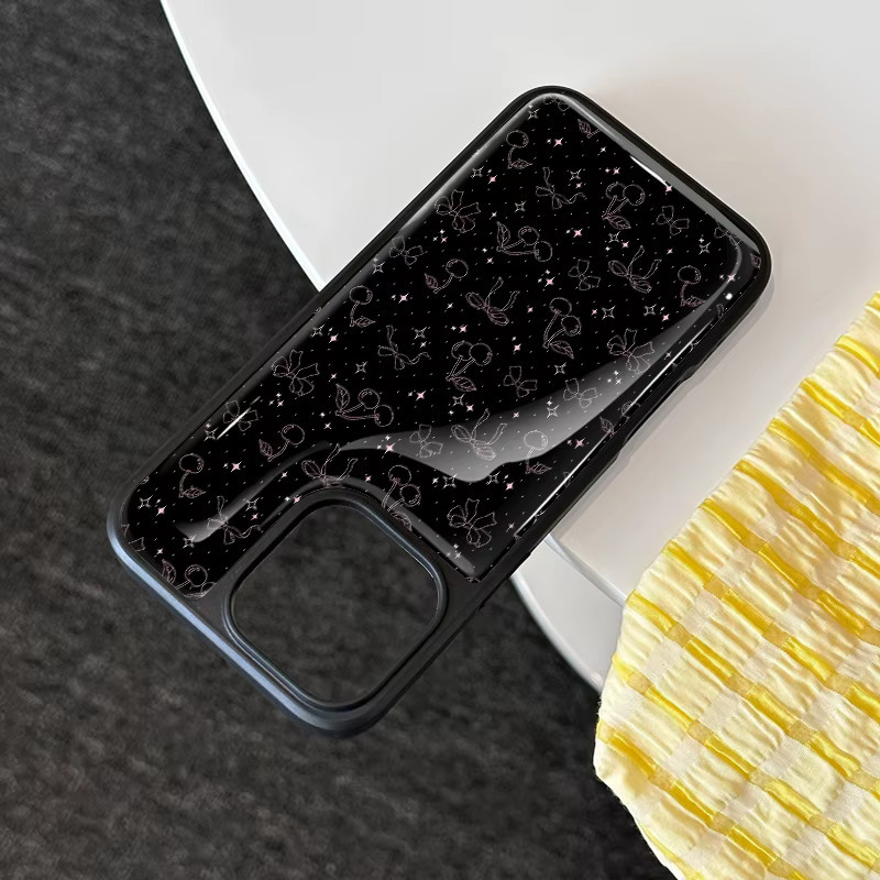 AIR PLUS iPhone Schutzhülle im koreanischen Stil mit Bogen und Kirschen, Farbe: Schwarz, passend für iPhone 11 bis iPhone 17 Pro Max - Bild 2