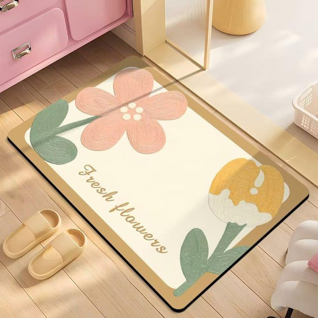 Yiran Furniture Kieselgur Fußmatte für Badezimmer und Toilette, rutschfest und wasserabsorbierend, Weiß, B/T: 60 x 40 cm - Bild 1
