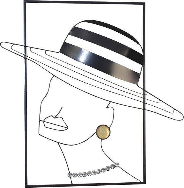 Moderne Wanddekoration Lady von möbel direkt online aus Metall in Schwarz mit Motiv Frau mit Hut - Bild 1
