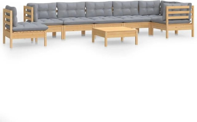 vidaXL 9-tlg. Garten-Lounge-Set aus massivem Kiefernholz in Braun-Grau mit grauen Polstern - Bild 1