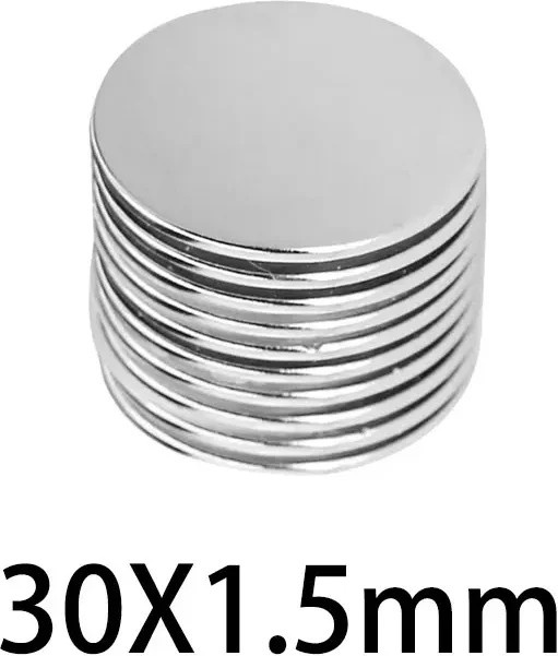 Kleine kreisförmige Magnete aus Metall in Silber, Durchmesser: 30 mm, Höhe: 1,5 mm für DIY-Projekte, Büro und Kühlschrank - Bild 1