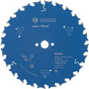Bosch Expert for Wood Kreissägeblatt mit Carbide-Spitzen, Blau, Durchmesser: 184 mm, Breite: 16 mm, Höhe: 2,6 mm, 24 Zähne - Bild 1