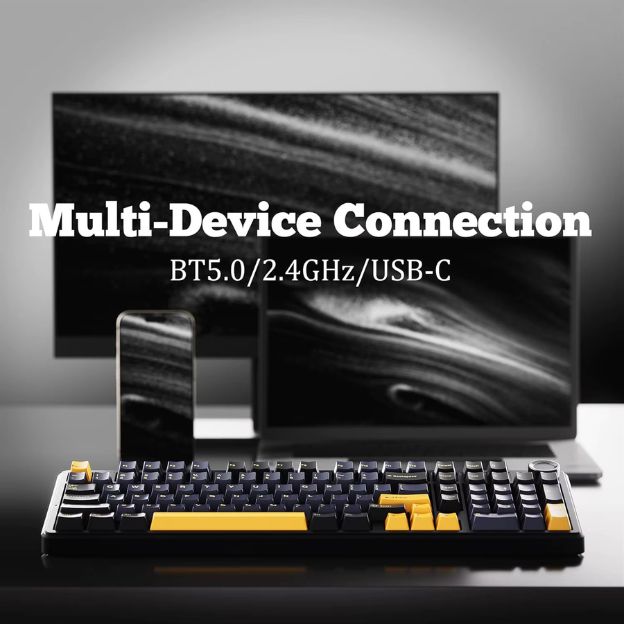 AULA F99PRO Gaming Mechanische Tastatur mit 99 Tasten, Drei Modi Kabellos (Wi-Fi, Bluetooth), Hot-Swappable Gasket-Struktur und Medienregler, Weiß-Lila - Bild 2
