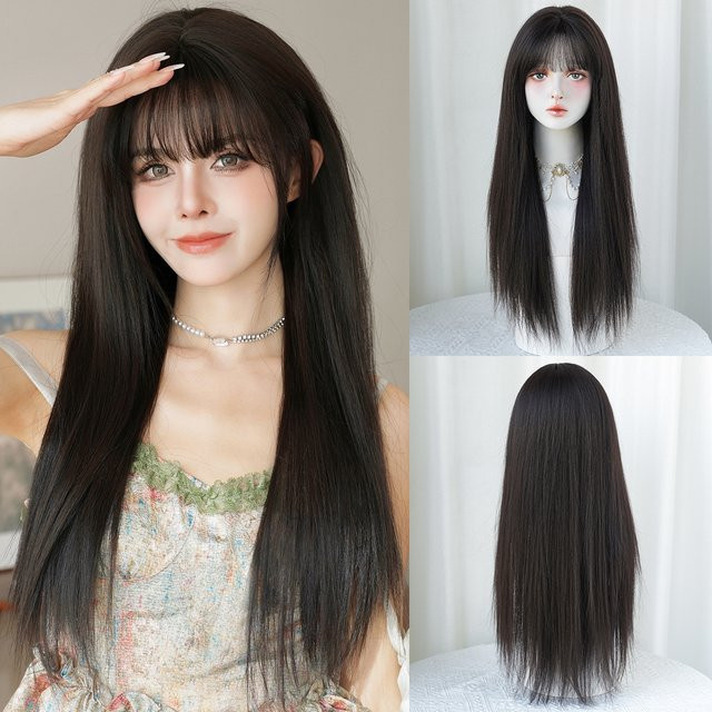 7JHH WIGS Perücke, dunkelbraun, glatt, mit Pony, Damen - Bild 1