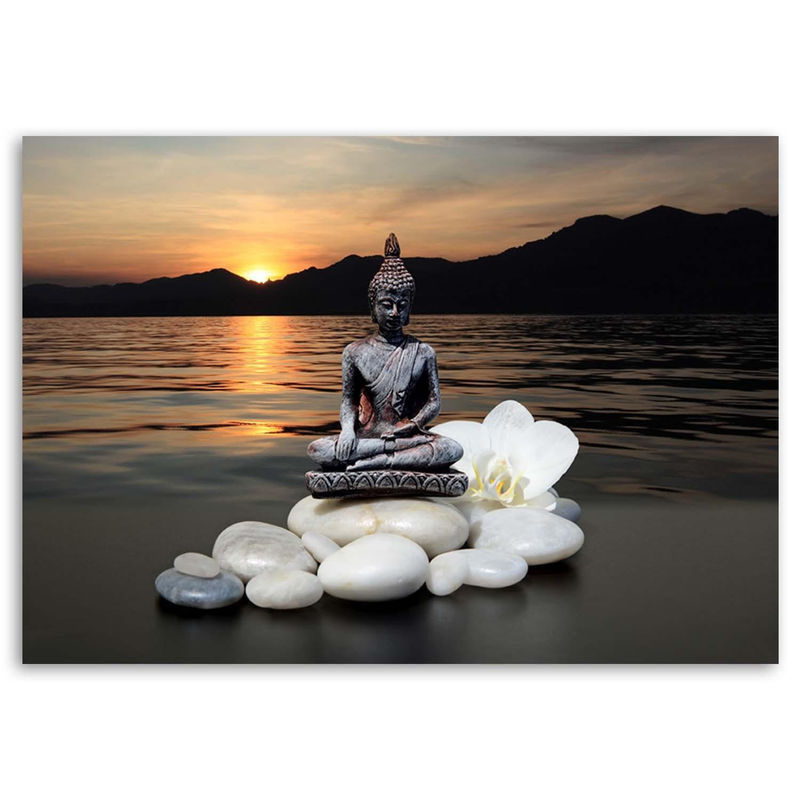 Feeby Leinwandbild Buddha Sonnenuntergang in Braun und Mehrfarbig, B: 60 cm, H: 40 cm - Bild 2