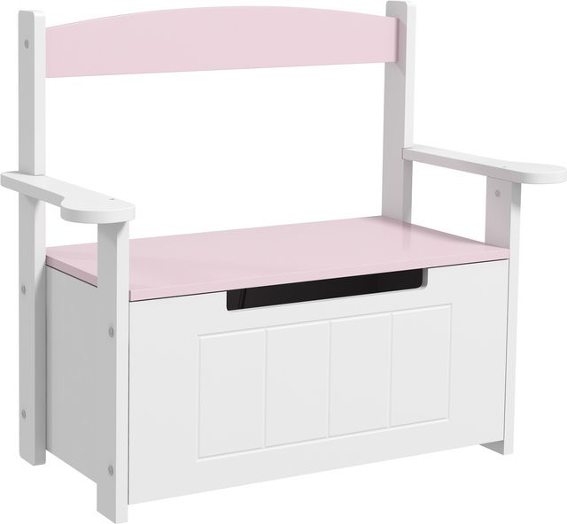 AIYAPLAY Kinder-Sitztruhe mit Stauraum und Rückenlehne, Rosa/Weiß, B: 68,5 cm, T: 34,0 cm, H: 58,0 cm - Bild 1