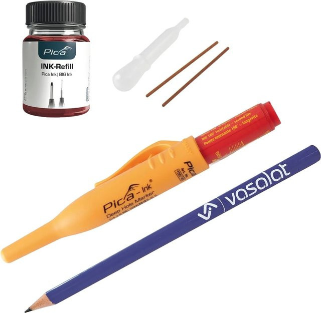 vasalat Pica Ink Tieflochmarker Set für Bohrlöcher mit Pica Ink Refill Set in Rot und Orange - Bild 1