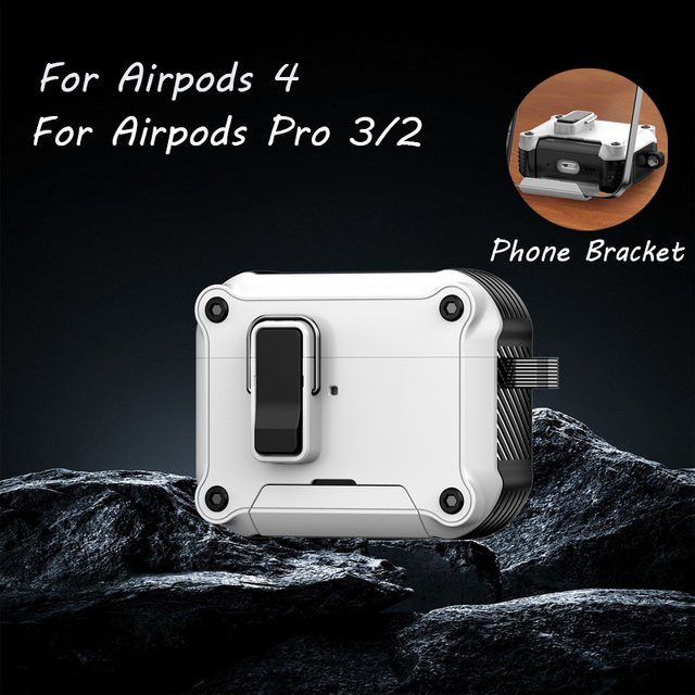 Schutzhülle für Apple AirPods 4 und AirPods Pro 3 mit Telefonhalterung und magnetischer Sicherheitsschnalle aus TPU und PC, Farbe: Weiß - Bild 1
