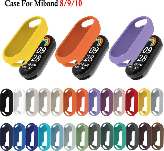 ATOPKEY Silikon Schutzhülle für Xiaomi Mi Band 8 9 10 NFC Armband, elastischer Bumper und Display-Schutz, Blau/Mehrfarbig - Bild 1
