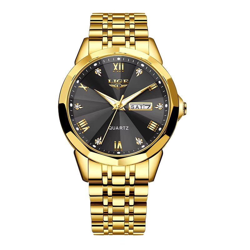 LIGE Armbanduhr Quarz, Edelstahl, Gold, Schwarz, Herren - Bild 7