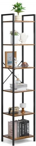 VEVOR Metall Bücherregal im Industrial Design, 6-stufiges Standregal in Braun, schmales Vintage Regal mit offenen Ablagen für Wohnzimmer, Schlafzimmer und Büro, H x B x T: 187 x 40 x 30 cm - Bild 1