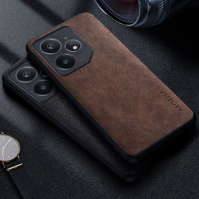 Handyhülle aus PU-Leder für Oppo und Realme Modelle wie Realme Neo 7, 6 SE, 3, 2 und 3T in Schwarz mit Anti-Drop-Design und präziser Kameraabdeckung - Bild 1