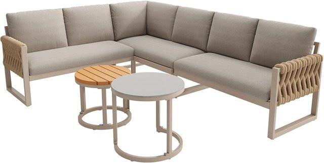 okwish Gartenmöbelset mit verstellbaren Beinen und wasserabweisenden abnehmbaren Kissen in Beige - Bild 1