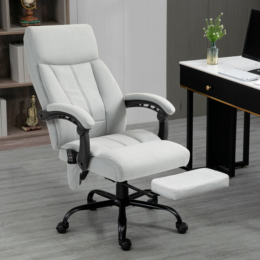 Vinsetto Massage Bürostuhl Hellgrau mit Liegefunktion, ergonomischer Chefsessel mit Fußstütze und Kopfstütze, höhenverstellbar und drehbar für Büro & Homeoffice - Bild 2