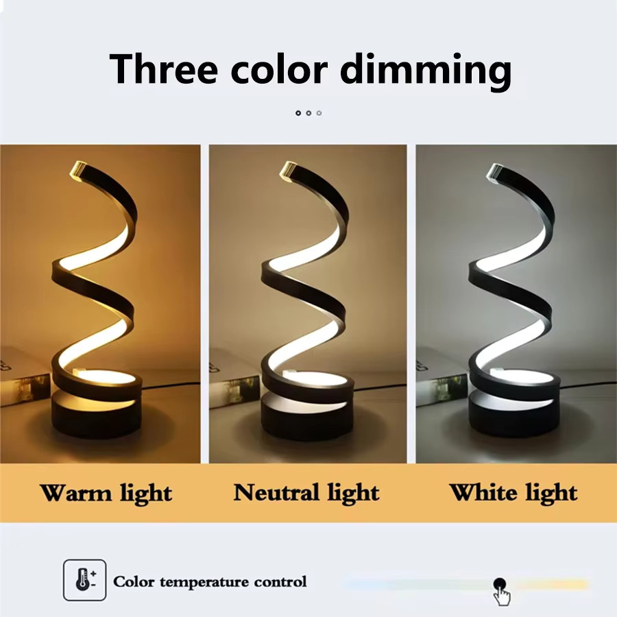 AVACOM Spiral-Tischlampe in Schwarz mit USB-Anschluss, dimmbar und mit 3 Farbmodi für Wohnzimmer, Schlafzimmer und Büro - Bild 2