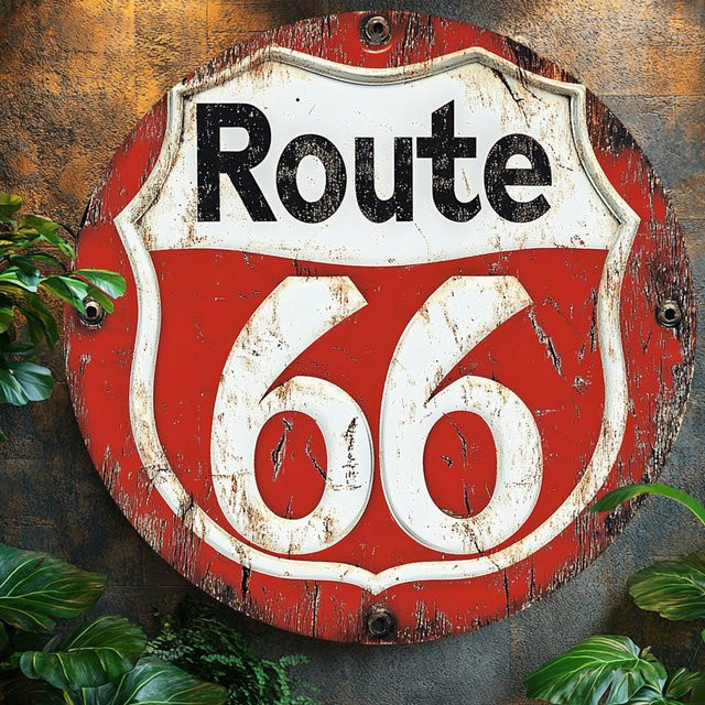 Potdemiel Vintage Route 66 Rundes Metallschild Durchmesser: 20,32 cm Retro Americana Wandkunst - Bild 1