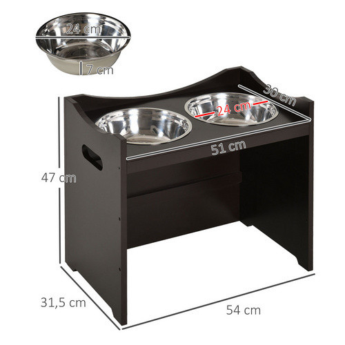 PawHut Futterstation aus MDF und Edelstahl in Braun, B/H/T: 54 x 47 x 31,5 cm - Bild 7