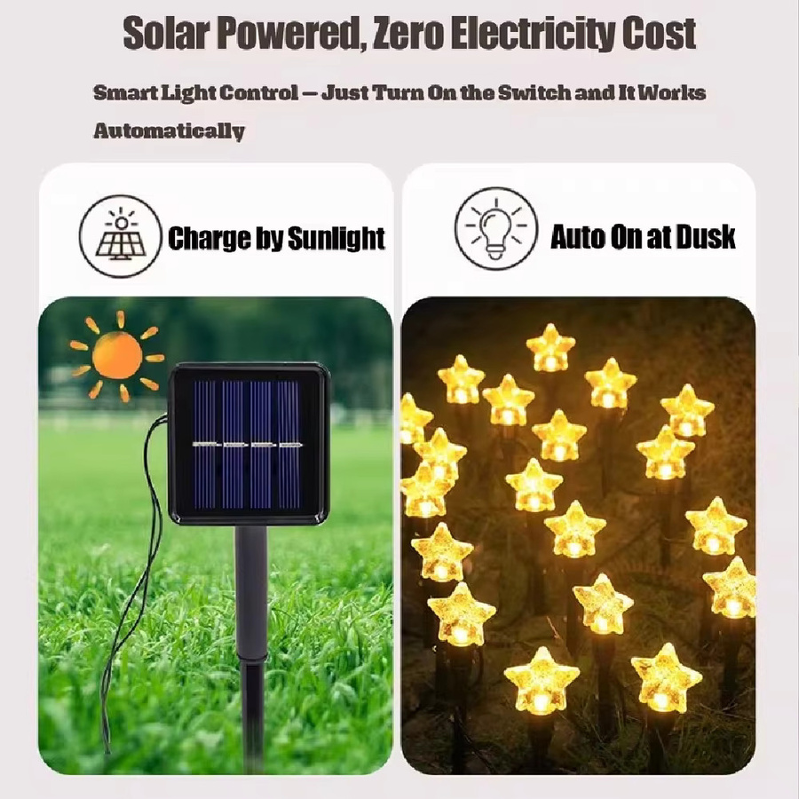 WELPUR Solare Gartenbeleuchtung mit 30 LEDs in Sternform für Außenbereich, Gartenwege und Dekoration - Bild 5