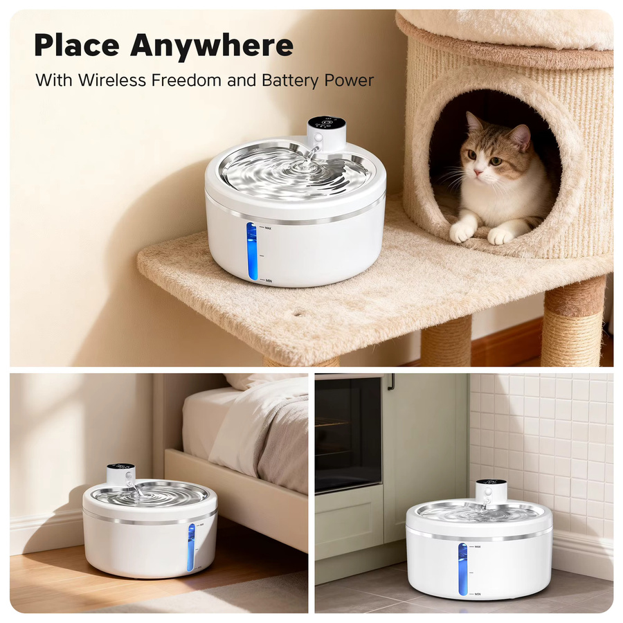 LABEKA Automatischer Katzen-Trinkbrunnen in Weiß mit Edelstahl-Tablett, Smart-Sensor und 2,5 l Fassungsvermögen - Bild 3