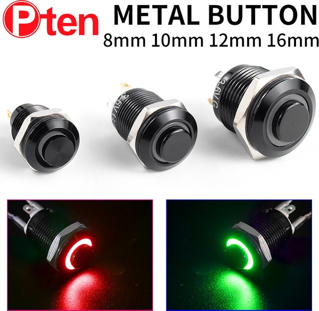 Pten Wasserdichter Metall-Drucktastenschalter mit hohem Kopf und LED-Licht in Oxidiertem Schwarz und Grün - Bild 1