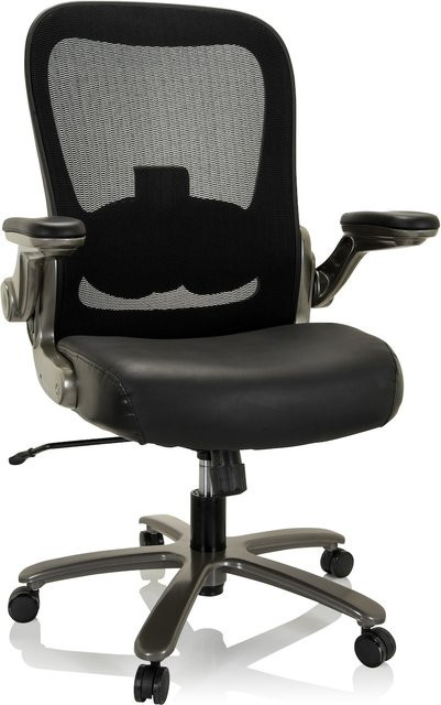 hjh OFFICE Drehstuhl INSTRUCTOR XXL in Schwarz aus Netzstoff und Leder mit abklappbaren Armlehnen - Bild 1