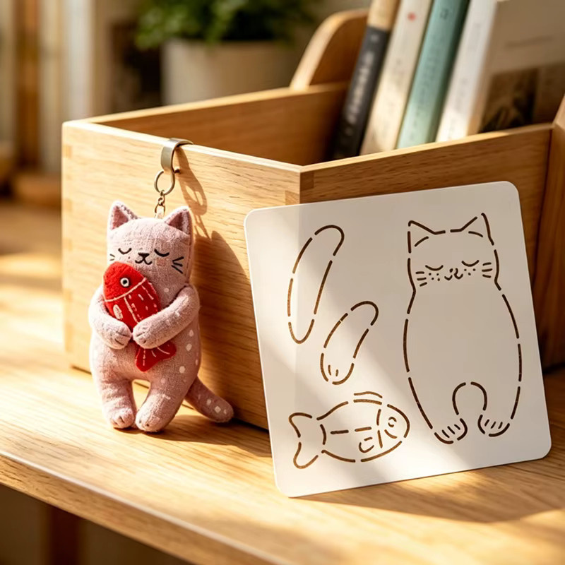 YOMDID Mini-Patchwork-Schablone mit Katzen- und Fischmotiv, transparente DIY-Quilt-Schablone aus PET zum Nähen - Bild 4