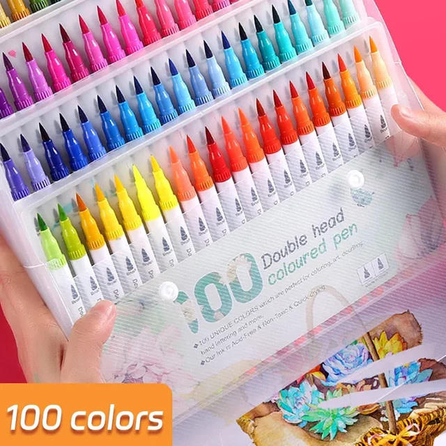 Waschbare Doppelkopf Farbmarker Set mit Brush-Spitze für Künstler und Schulbedarf in 100 Farben - Bild 1