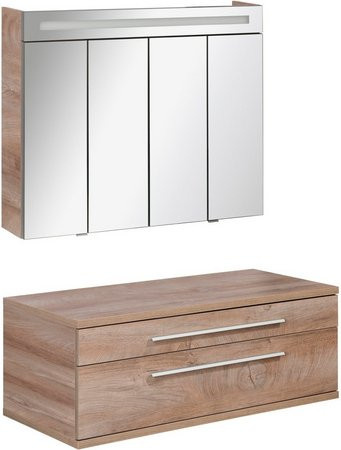 FACKELMANN Waschplatz-Set STANFORD in Nature Oak Braun mit LED-Beleuchtung und Soft-Close-Türen, Breite: 110 cm - Bild 1