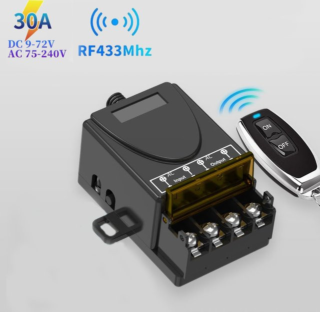 GGBEE Drahtloser 433 MHz Smart Switch mit 30 A Hochstrom Relais für AC 110 V 220 V, Schwarz - Bild 1