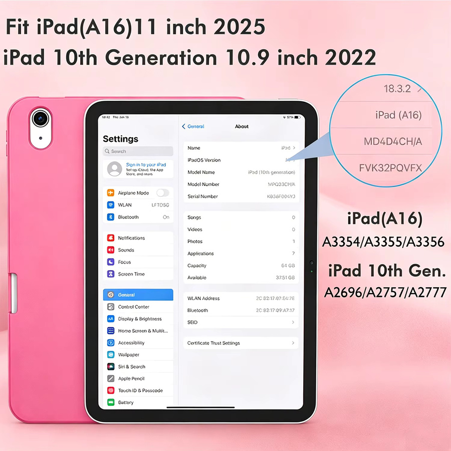 Tzion iPad Hülle für iPad 11. und 10. Generation (10,9 Zoll), Schlanke Dreifach-Faltbare Standhülle mit Weicher TPU-Rückseite und Stifthalter, Auto-Schlaf/Wach-Funktion, Rot - Bild 3