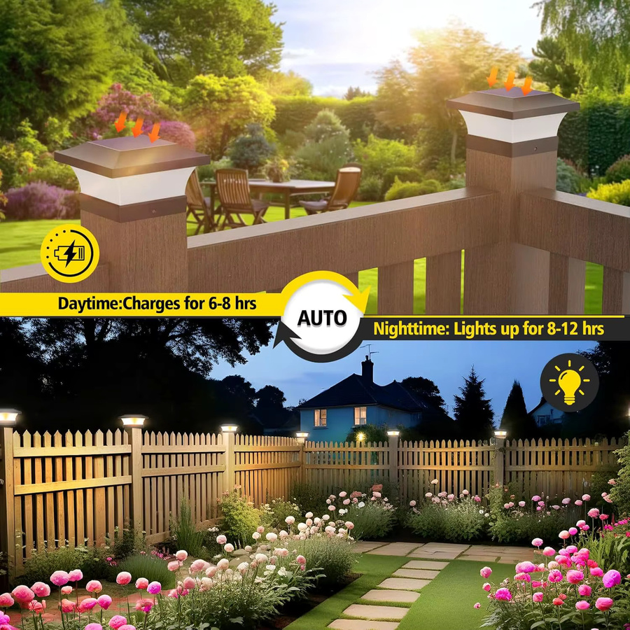 Crepow Solar-Pfostenleuchte LED für Garten und Außenbereich, IP65 wasserdicht, Schwarz - Bild 4