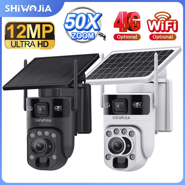 SHIWOJIA Solar-Sicherheitskamera mit 50-fach optischem Zoom, Dual-Bildschirm, WLAN und 4G, Außen-IP-Kamera mit Nachtsicht und PIR-Erkennung via UBox App - Bild 1