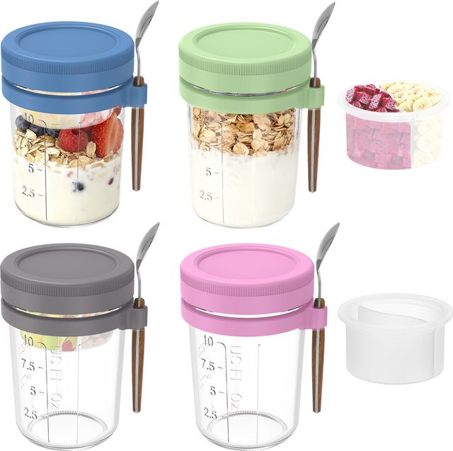 Willstar Overnight-Haferbehälter mit Deckel und Löffel, grau, 450 ml, luftdichter und auslaufsicherer Lebensmittelbehälter mit Skala für Obstsalat und Haferflocken - Bild 1