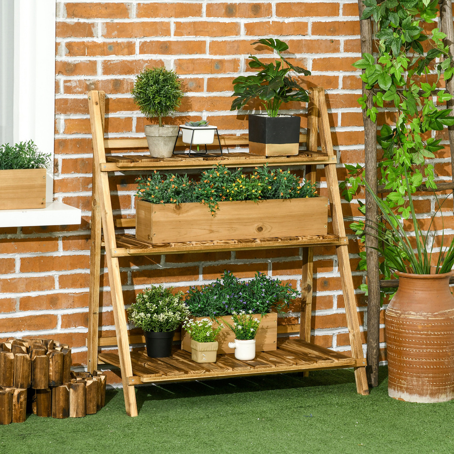 Outsunny Pflanzentreppe aus Tannenholz in Braun mit 3 Stufen, B/T/H: 80 x 37 x 93 cm - Bild 1
